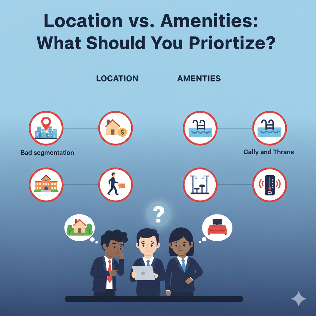 Comparison of property location and modern amenities for home-buying decisions.